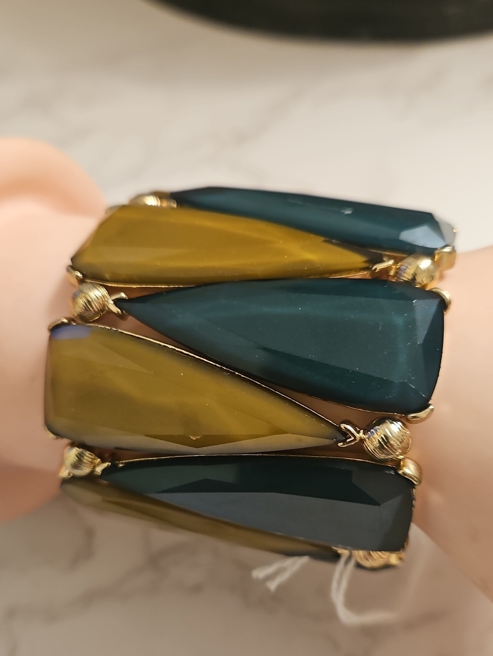 Vintage Nwt Green And Gold Geometric Bracelet